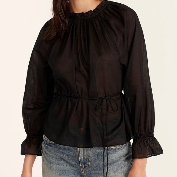 J Crew Tie-Waist Top w/ Ruffle Collar Green Plaid - Medium - Picture 10 of 10